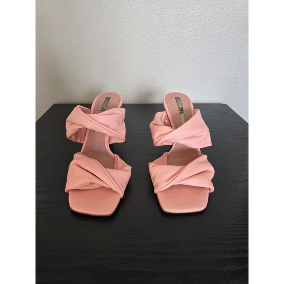 Zara pink ruched leather strapped heels women's size 39 - Picture 4 of 11